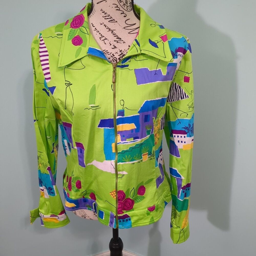 Elizabeth Dalton Sailboat Print Jacket 14 art to wear full zip